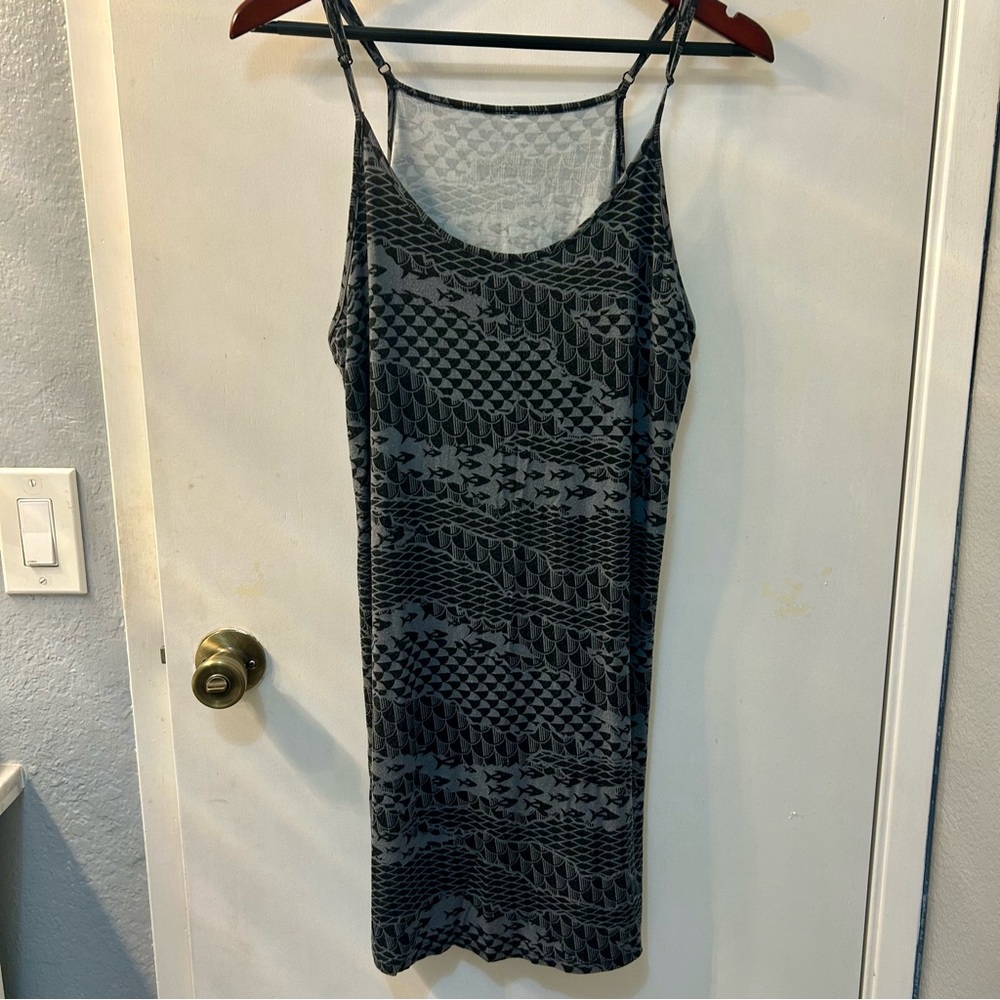 HAWAII’S FINEST Black and Gray Tapa Patterned Halter Spaghetti Straps Dress